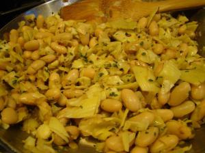 Sauteeing Artichokes and Beans