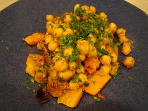 Merguez Chickpeas with Squash and Shallots